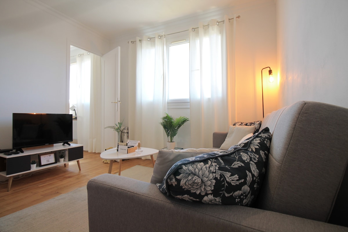 Salon & séjour — Salon moderne avec canapé gris et télévision
