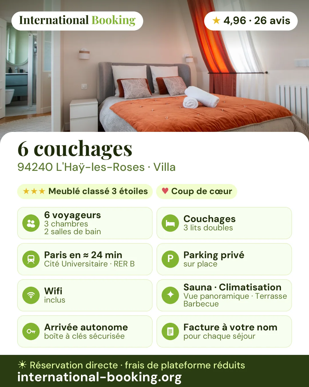 6 couchages · 94240 L'Haÿ-les-Roses — les atouts du logement en une image